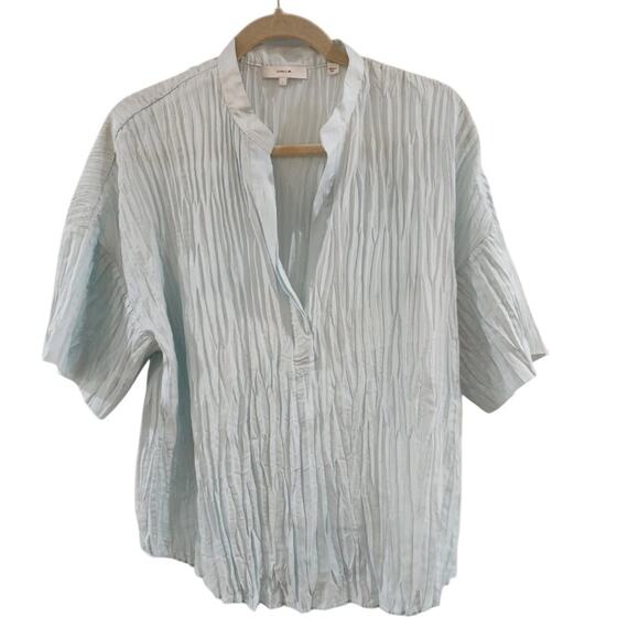 $325 VINCE Crushed Silk Top Blouse | Womens Size L, Sky Blue NEW! - Picture 4 of 8